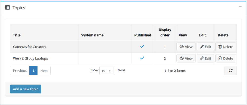 manage topics in topic collection using advanced topic management